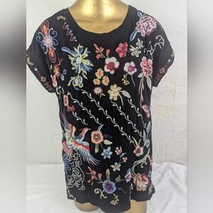 Johnny Was Black Floral Blouse With Intricate Embroidery Front & Back Medium